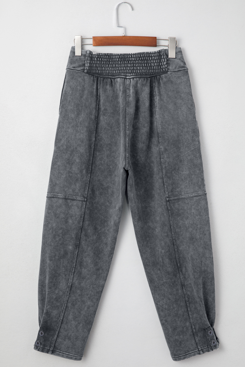 Medium Grey Mineral Wash Jogger Style High Waist Casual Pants - loveforevers