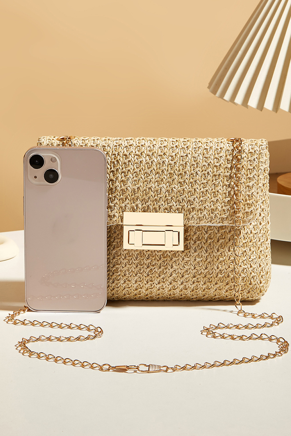 Camel Woven Chain Strap Flap Shoulder Bag - loveforevers