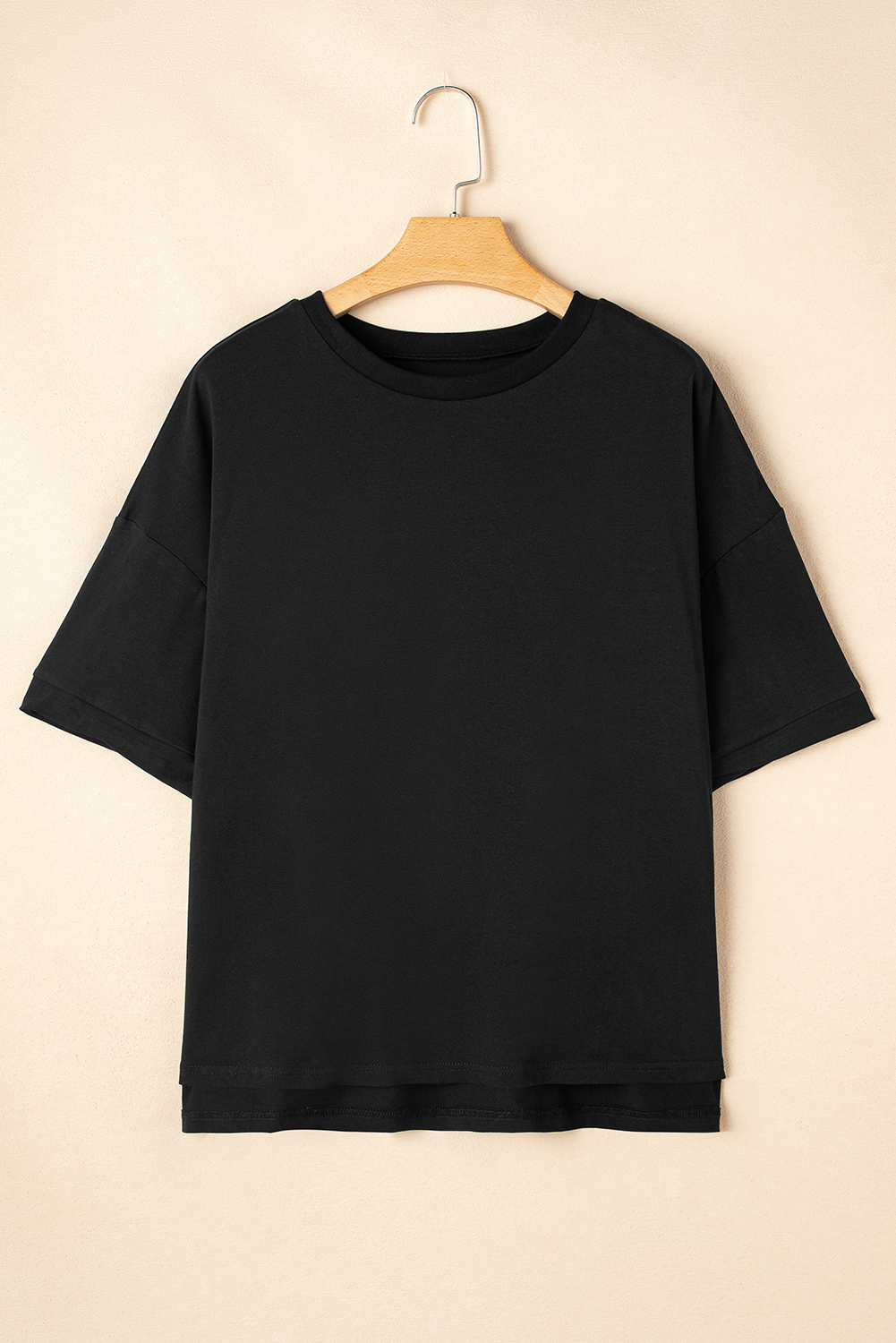 Black Loose Half Sleeve Hi Low Hem T Shirt - loveforevers