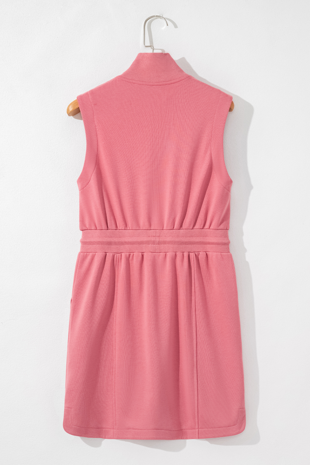 Black French Terry Zipped Collar Sleeveless Drawstring Waist Mini Dress - loveforevers