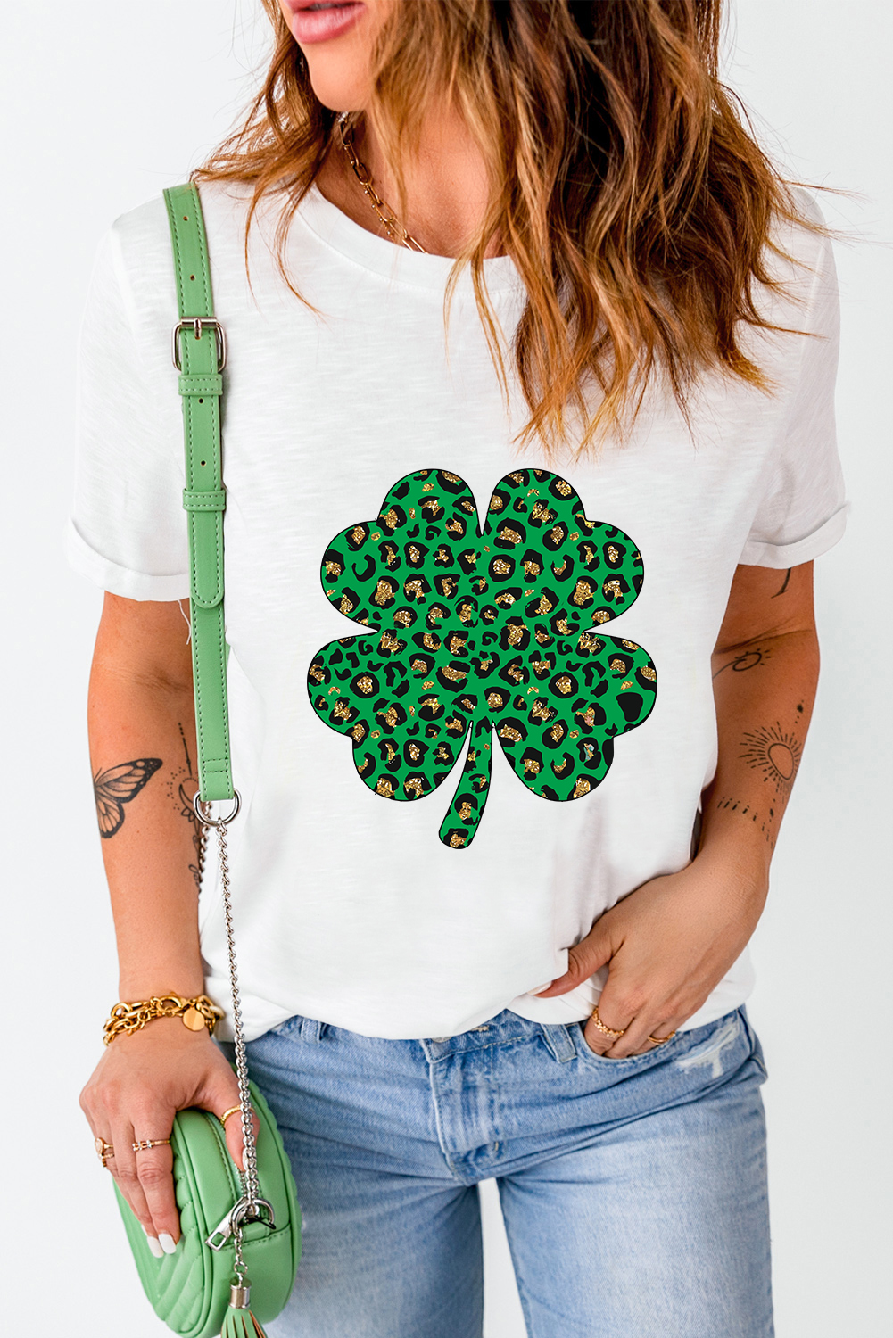 Black St. Patricks Lucky Clover Print O Neck T Shirt - loveforevers
