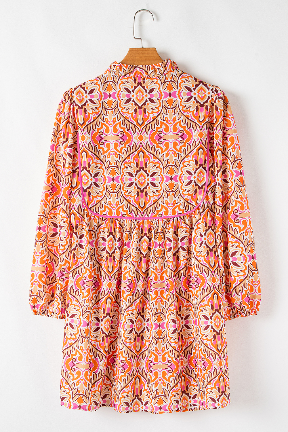 Khaki Abstract Printed Long Sleeve Tied Neckline Mini Dress - loveforevers