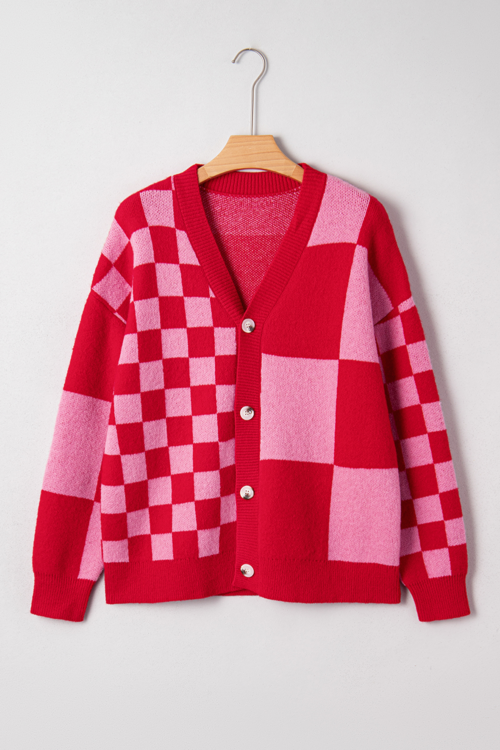 Fiery Red Mixed Plaid Relaxed Sweater Cardigan - loveforevers