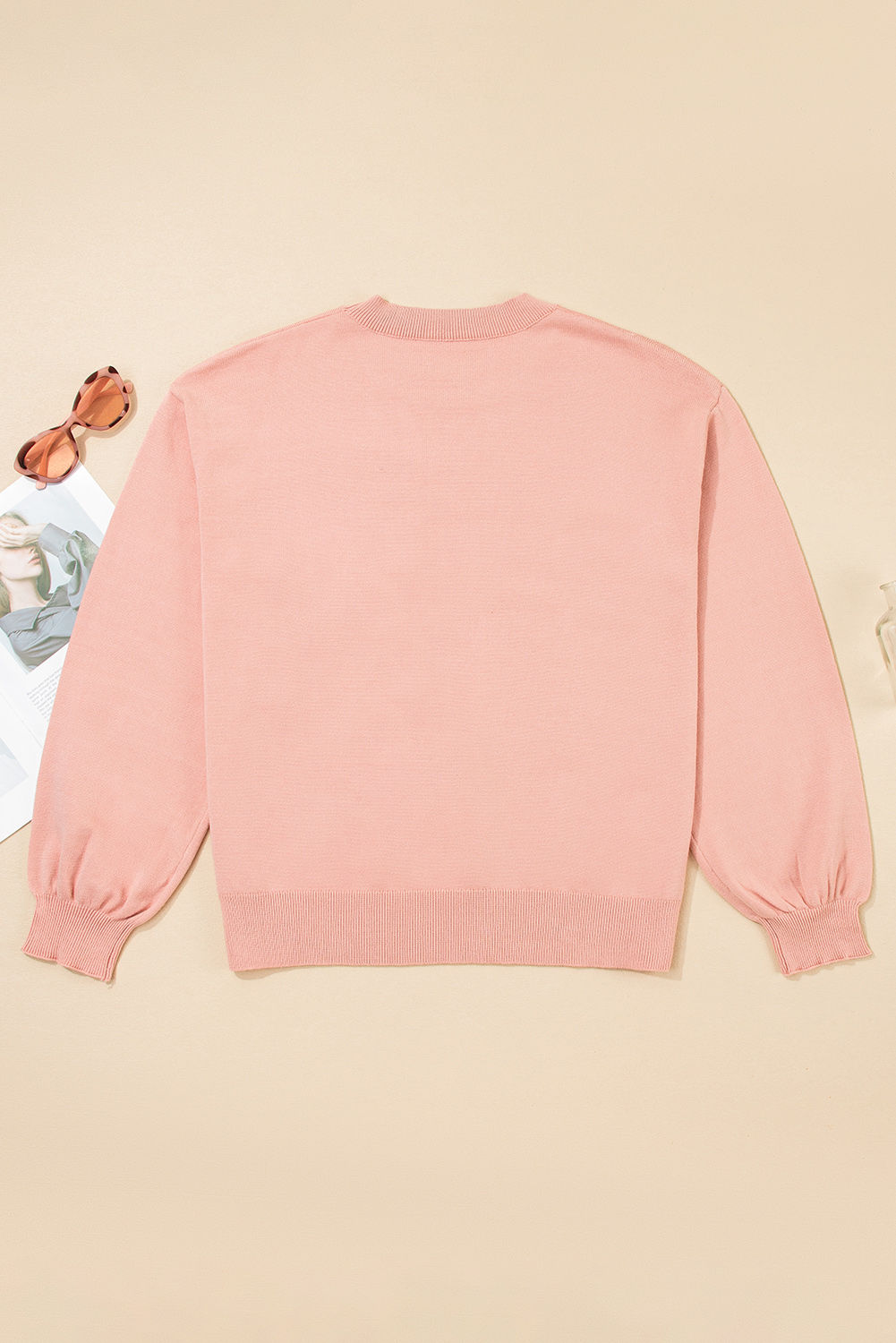 Peach Blossom Big Flower Accent Bubble Sleeve Drop Shoulder Sweater - loveforevers
