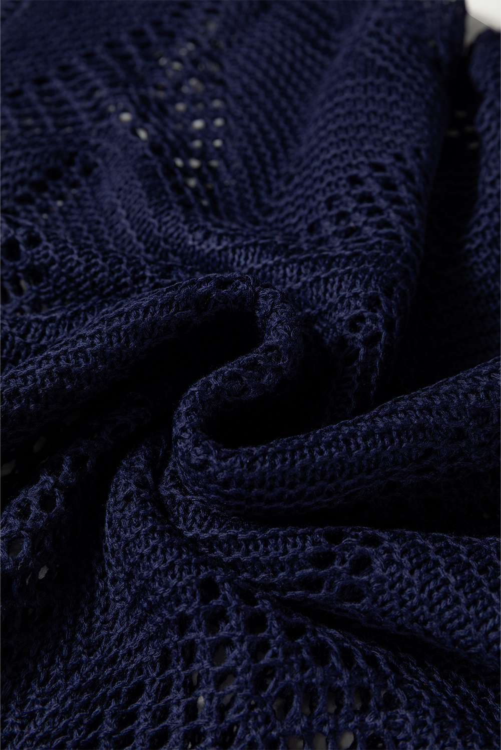 Navy Blue Hollow Out Knit 7/8 Sleeve Casual Sweater - loveforevers