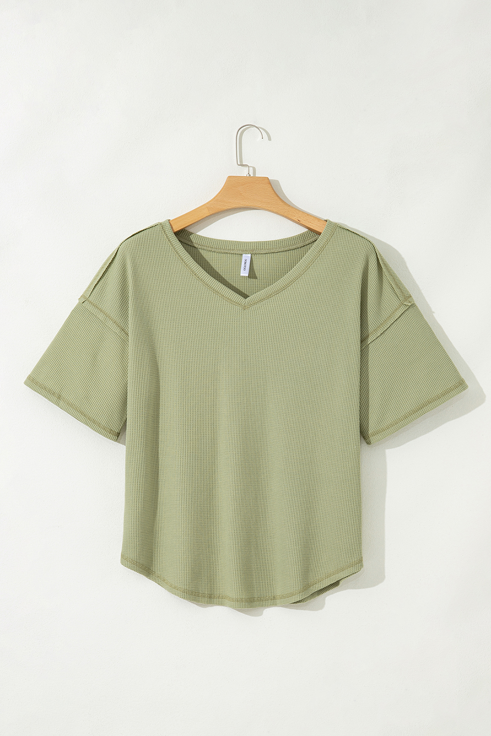 White Exposed Seam Half Sleeve Knitted V Neck Textured Top - loveforevers