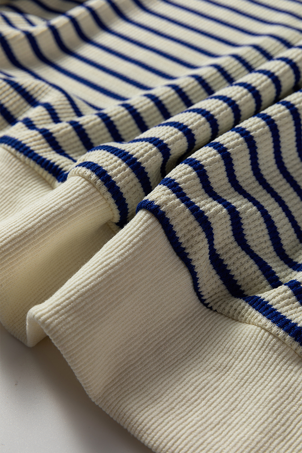 Blue Stripe Textured Elbow Patched Crew Neck Drop Shoulder Sweatshirt - loveforevers