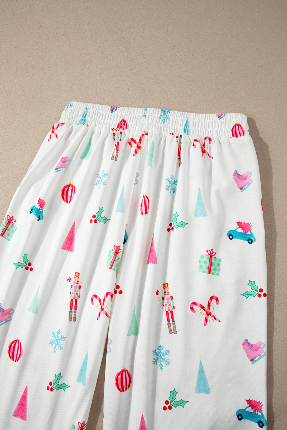 White Christmas Print Lapel Shirt and Pants Sleepwear - loveforevers