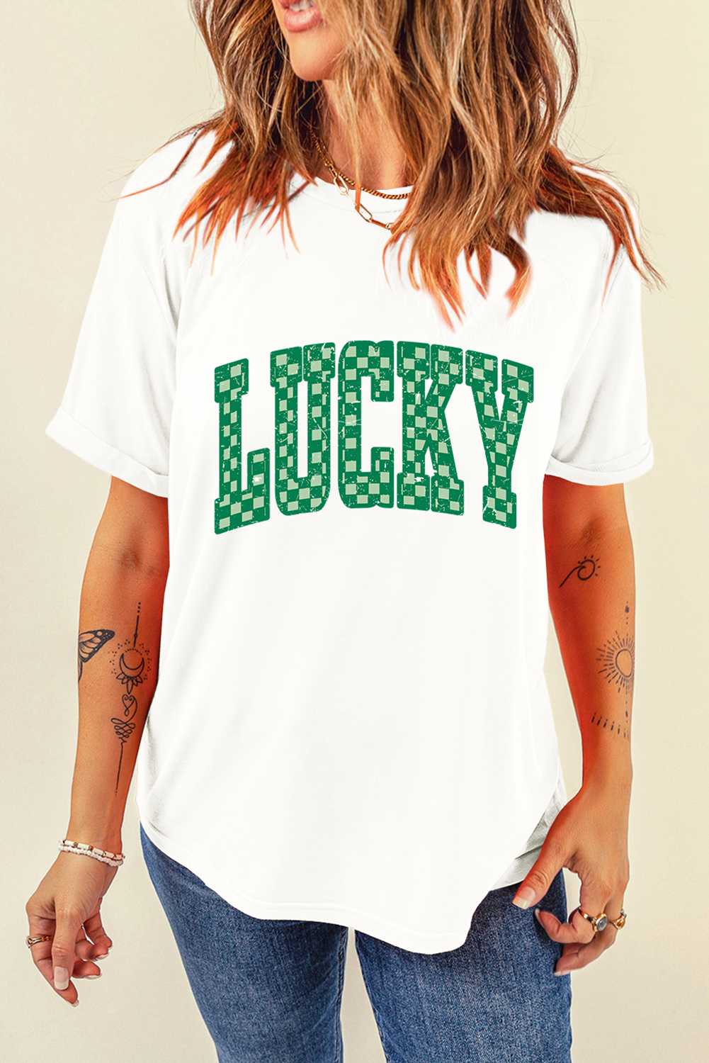 White Checkerboard LUCKY Graphic St Patrick Tee - loveforevers