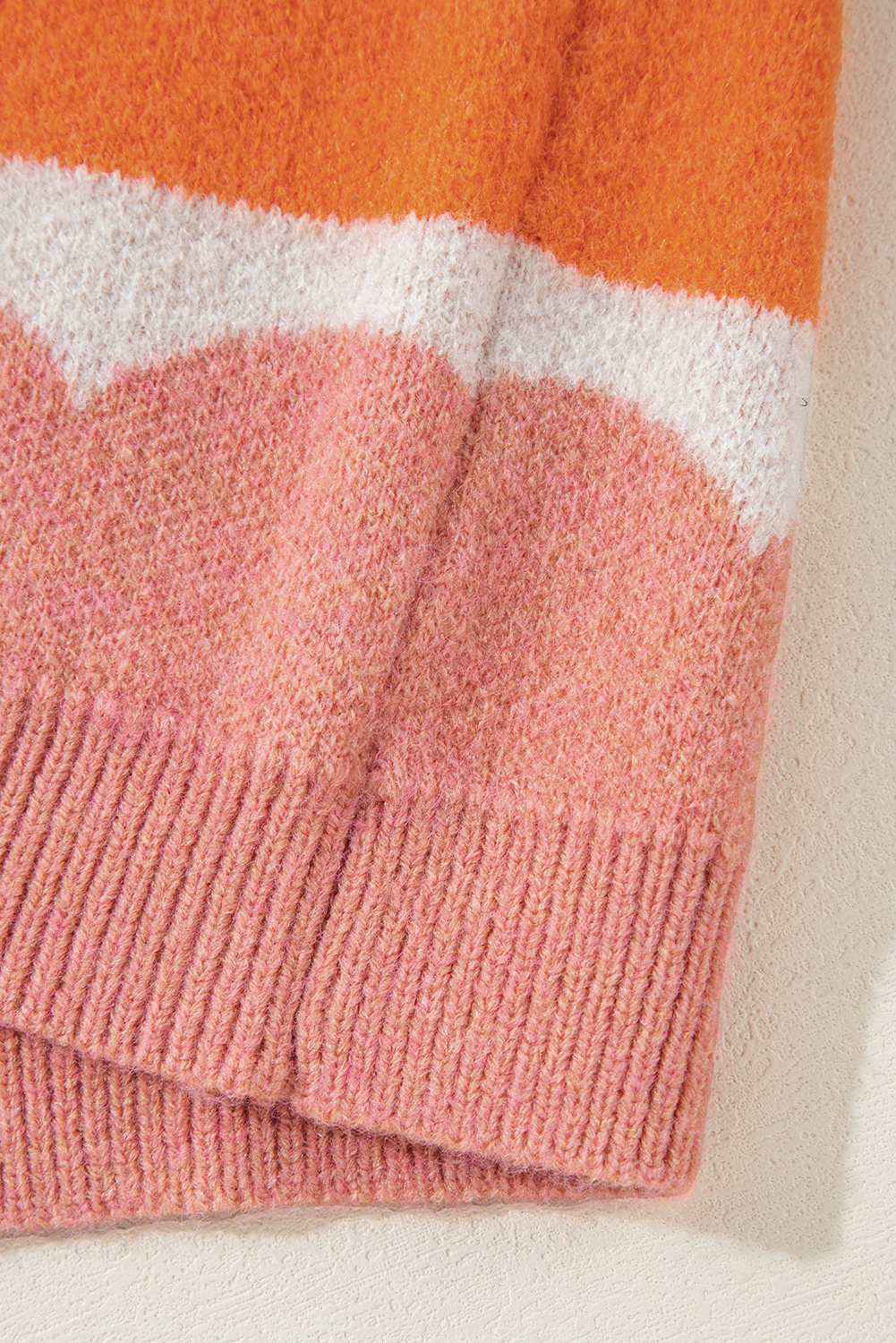 Rose Red Wave Striped Balloon Sleeve Drop Shoulder Sweater - loveforevers