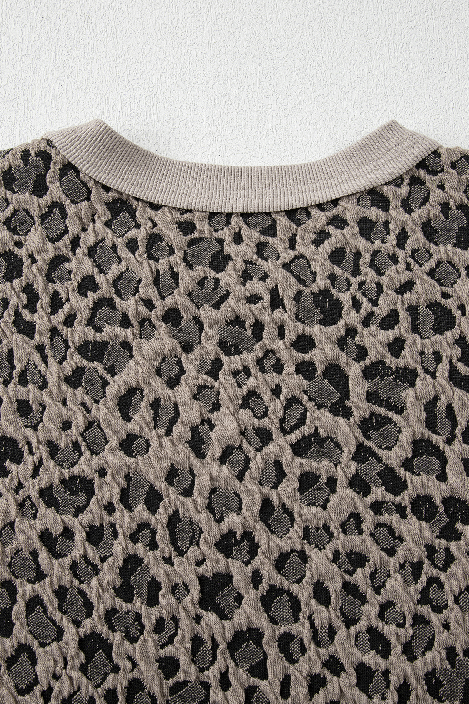 Khaki Jacquard Leopard Half Sleeve Jumper Wide Leg Pant Set - loveforevers