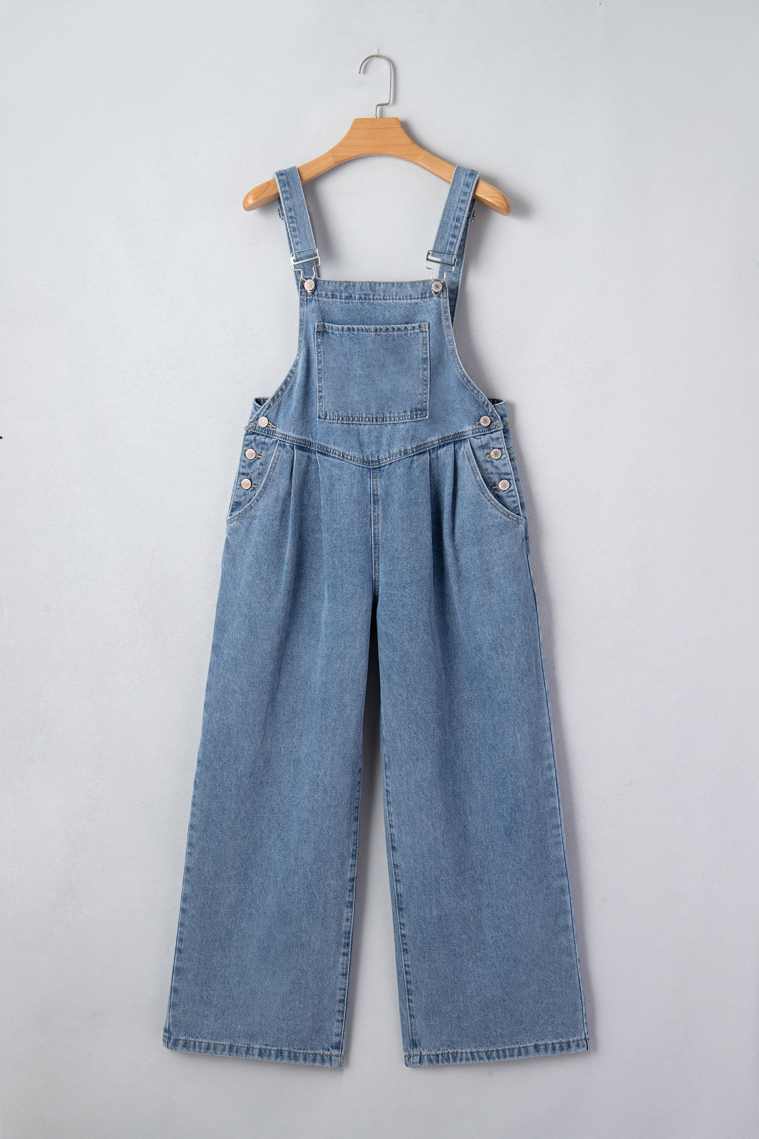 Dusk Blue Pleated Wide Leg Retro Pocketed Denim Jumpsuit - loveforevers