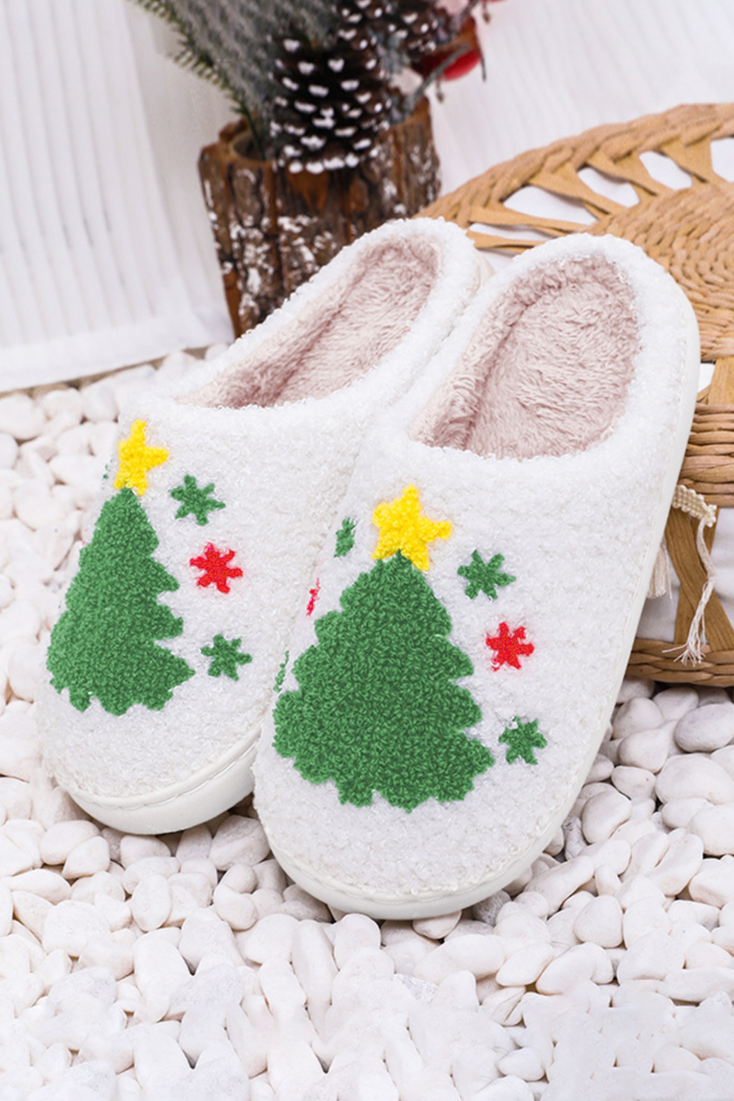 White Christmas Gingerbread Man Plush Home Slippers - loveforevers