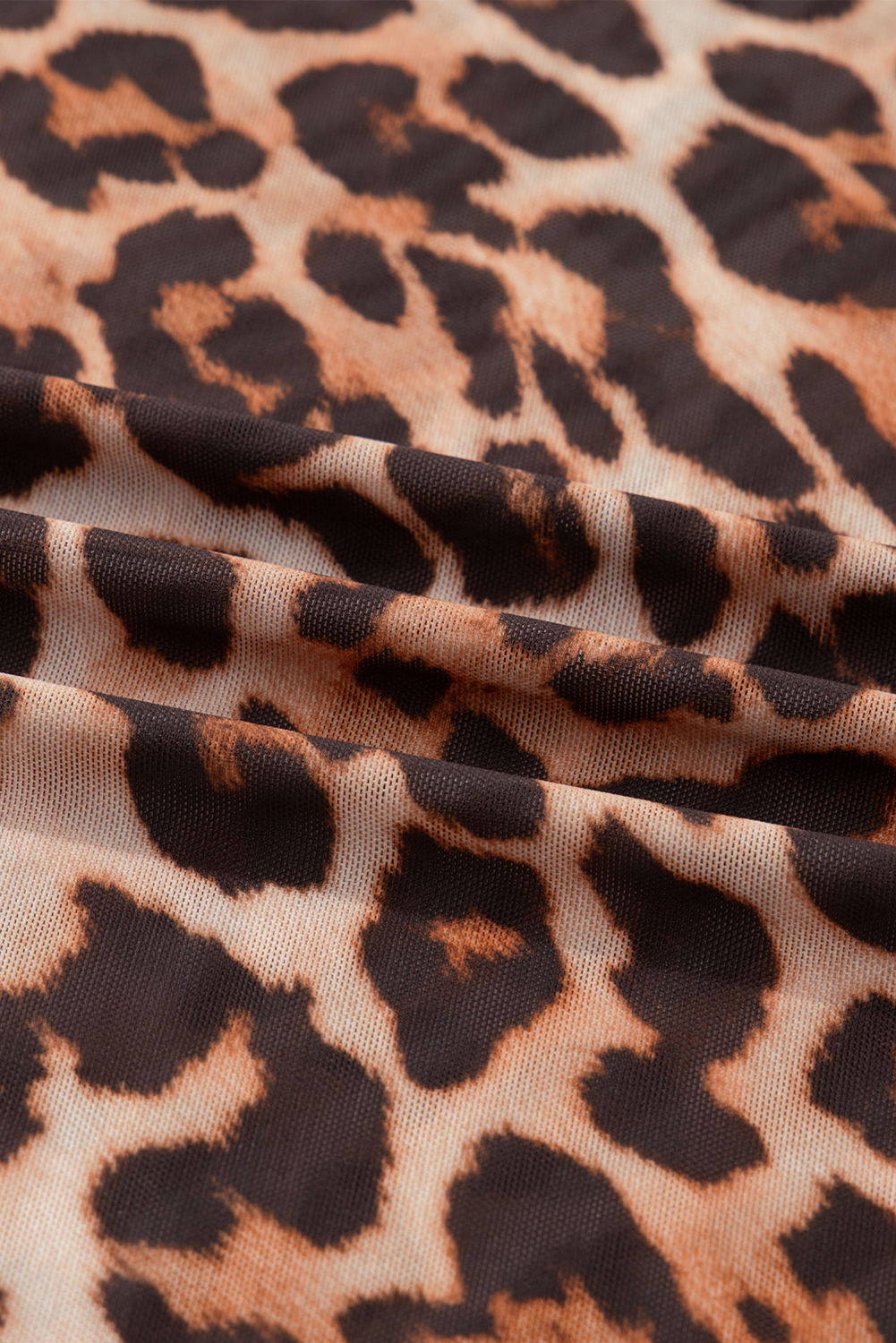 Brown Leopard Mock Neck Long Sleeve Mesh Top - loveforevers