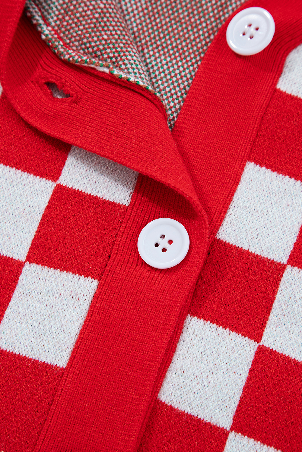 Pink Checkered Christmas Tree Pattern Button V Neck Cardigan Sweater - loveforevers