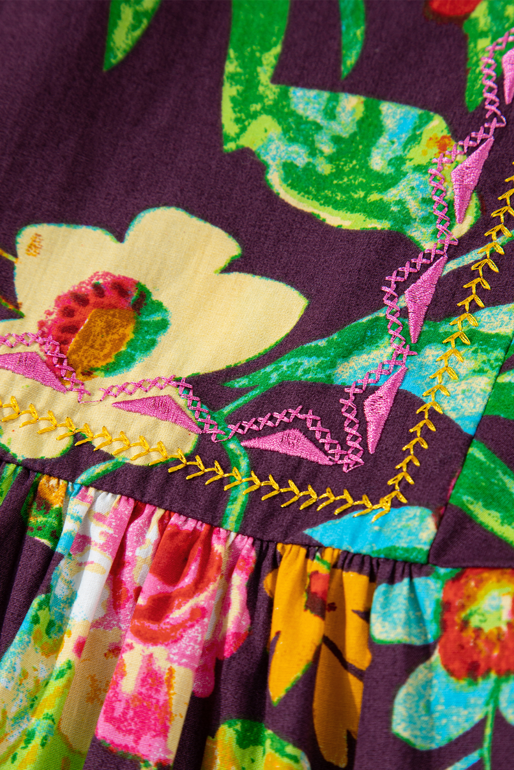 Greyish Purple Rose Flower Embroidered Trim Half Sleeve Blouse - loveforevers