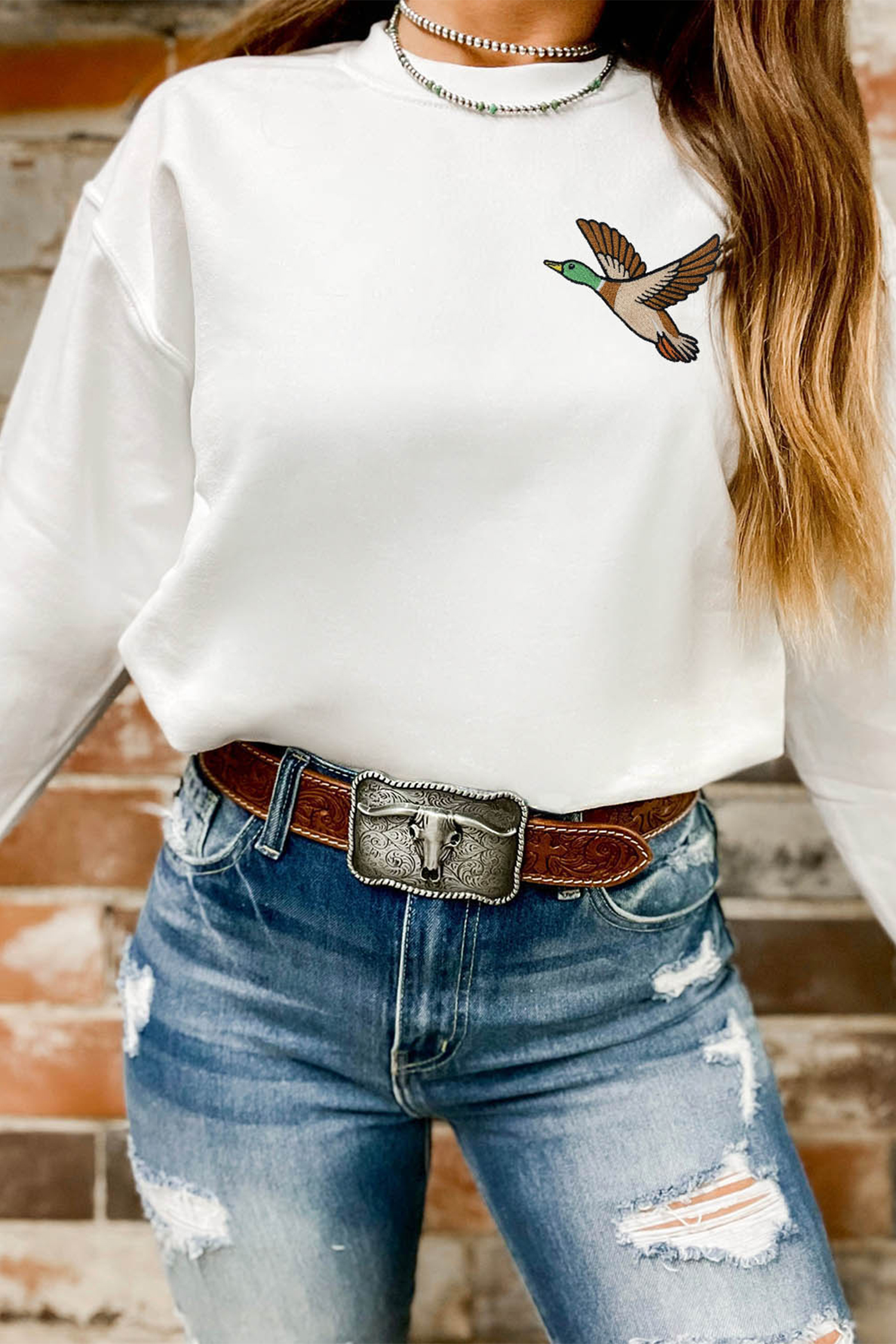 Khaki Flying Mallard Print Crew Neck T Shirt - loveforevers