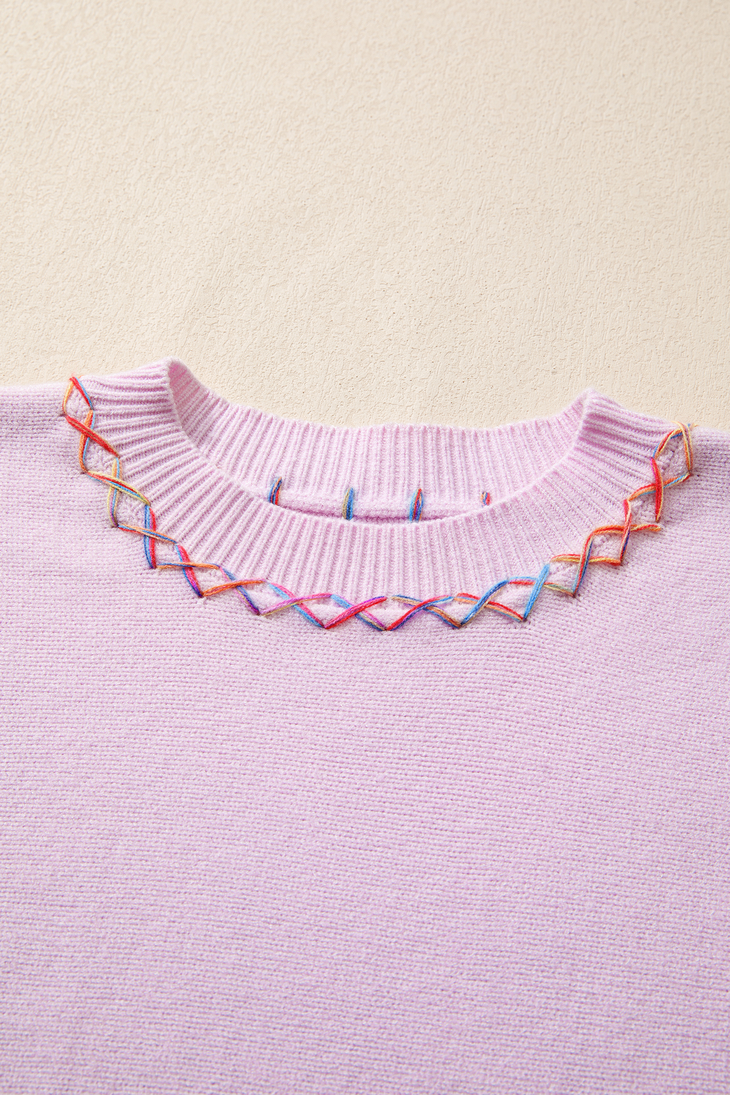 White Rainbow Stitching Balloon Sleeve Relaxed Sweater - loveforevers