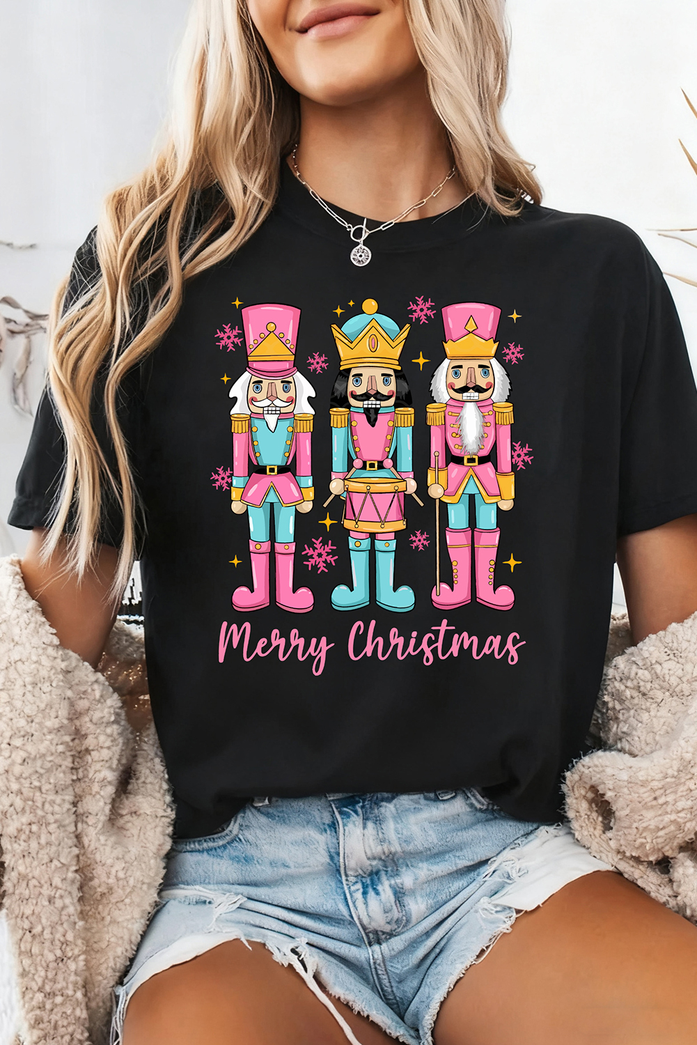 Black Merry Christmas Nutcracker Doll Printed T Shirt - loveforevers