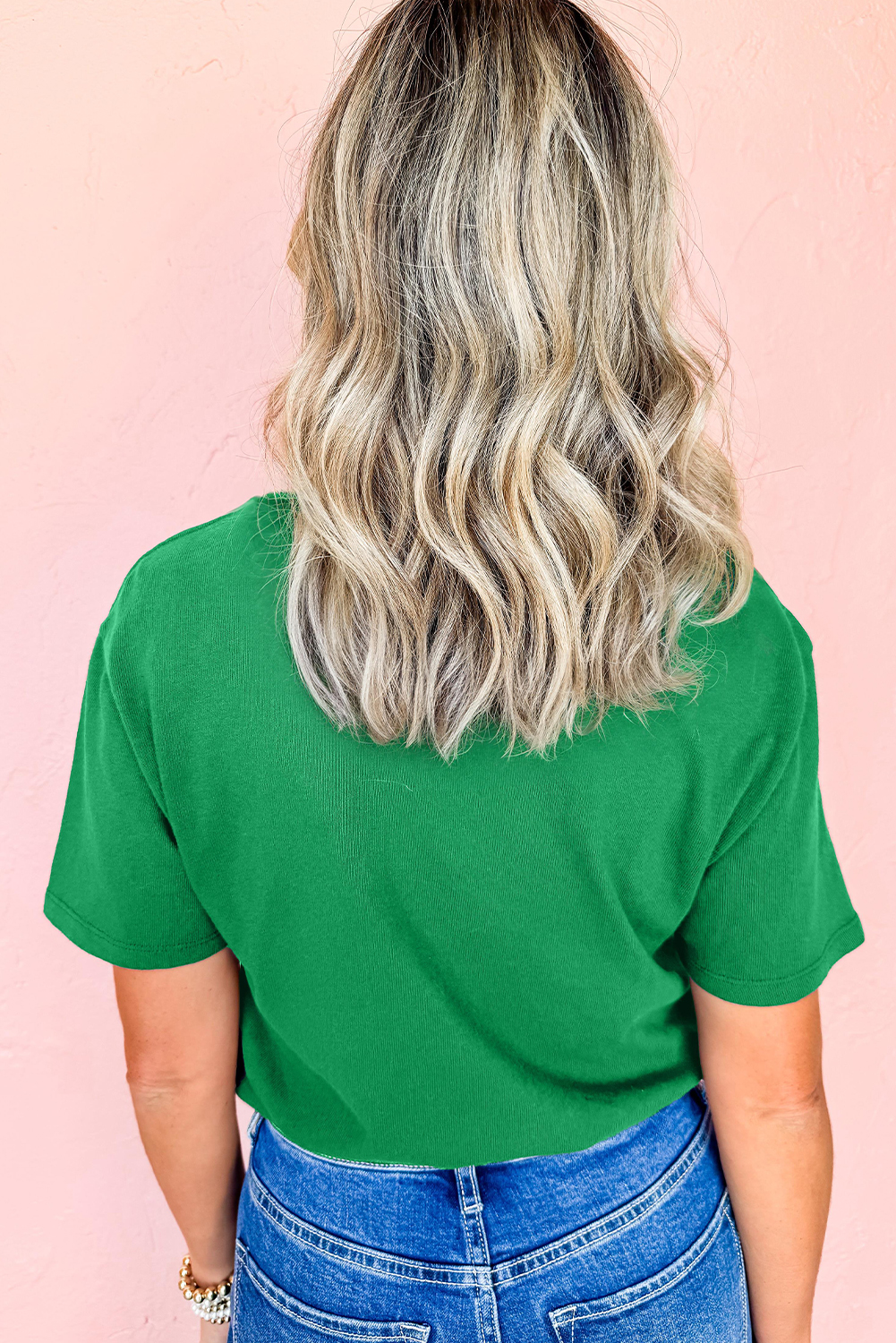 Bright Green merry Sequin Letter Graphic Cotton Blend Tee - loveforevers