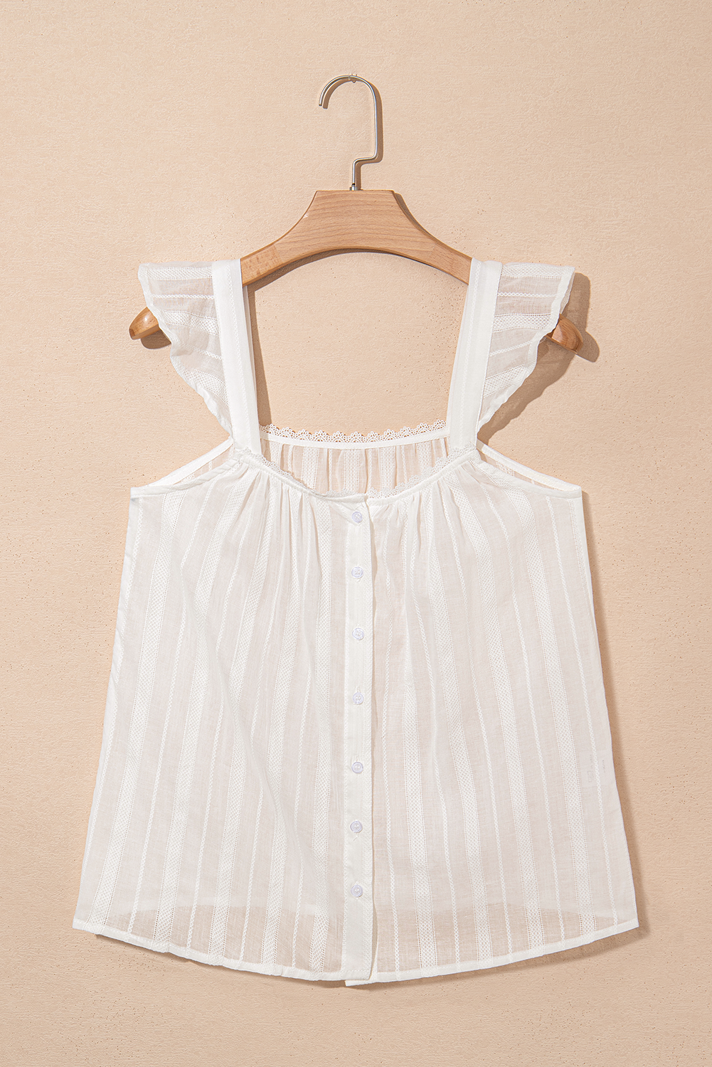 White Lace Crochet Ruffled Buttoned Loose Fit Tank Top - loveforevers