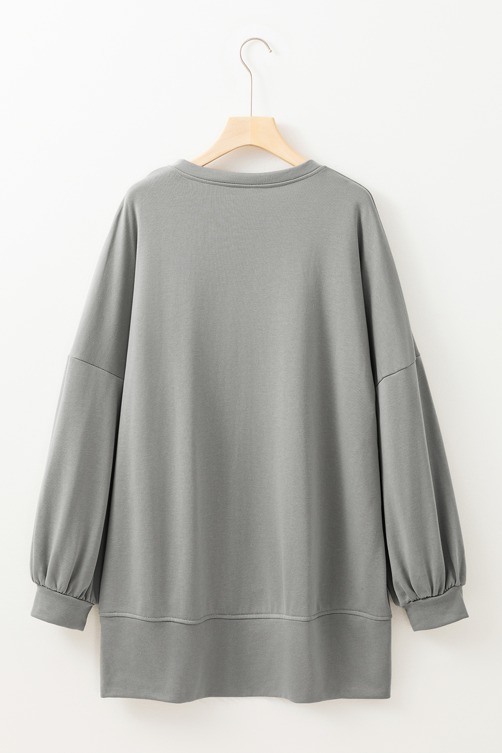 Medium Grey Sequin Happy Halloween Graphic Notched Neck Long Sleeve Loose Top - loveforevers