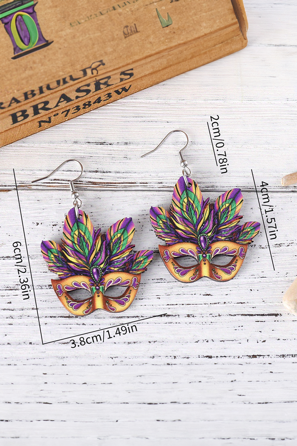Meadow Mauve Mardi Gras Mask Dangle Hook Earrings - loveforevers
