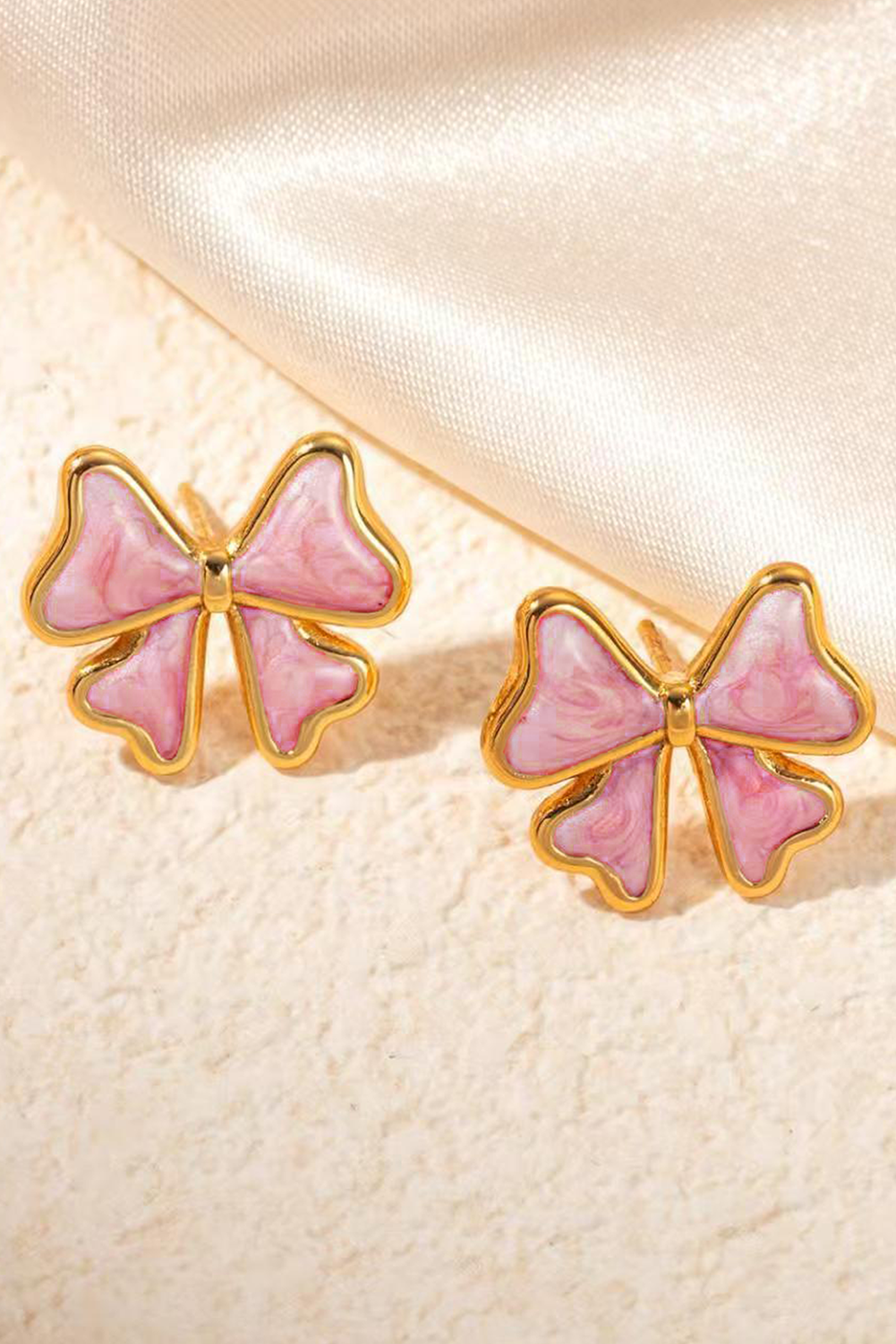 Light Pink Bow Knot Enamel Stud Earrings - loveforevers