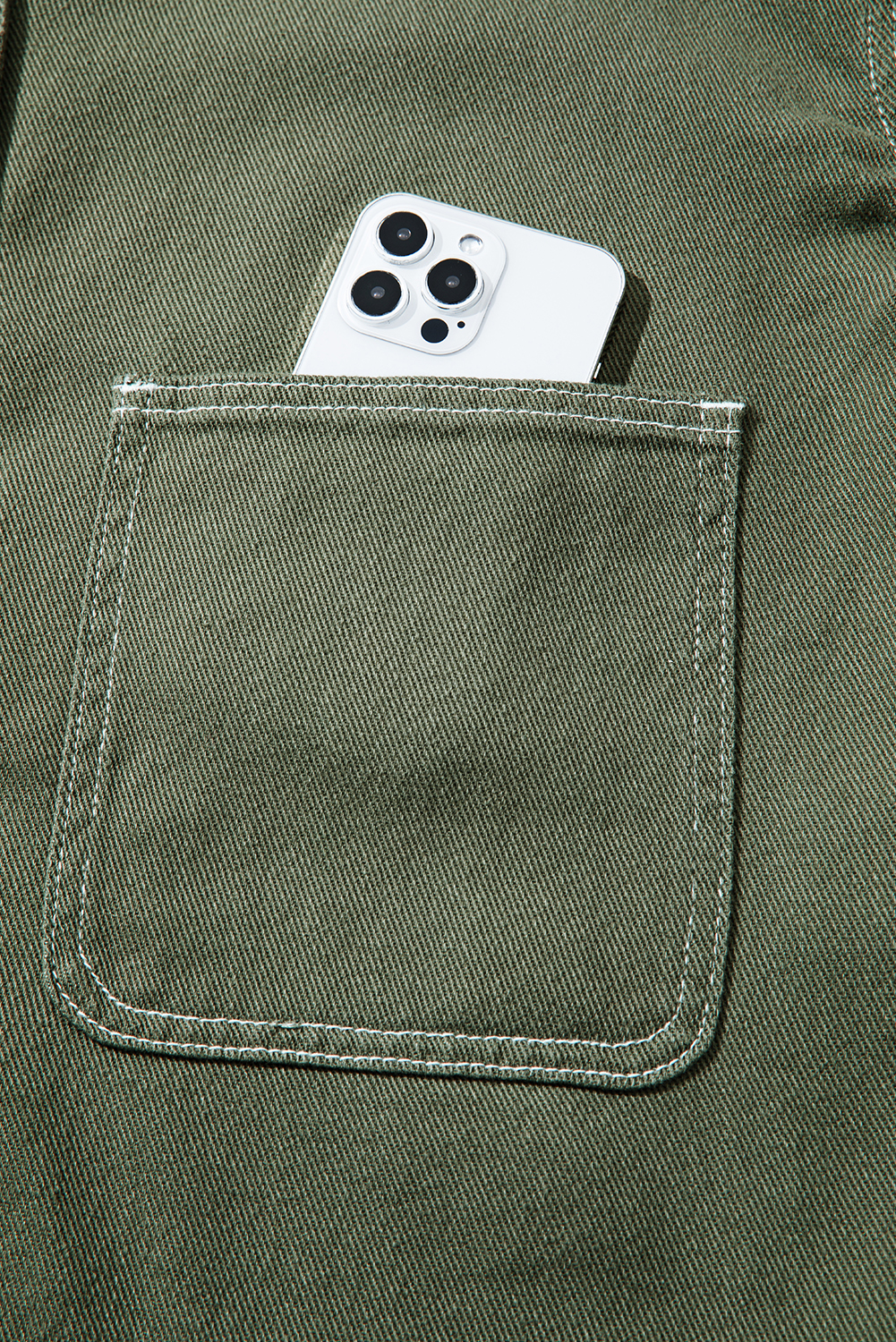 Smoke Green Patched Pocket Collared Button Front Boyfriend Denim Jacket - loveforevers