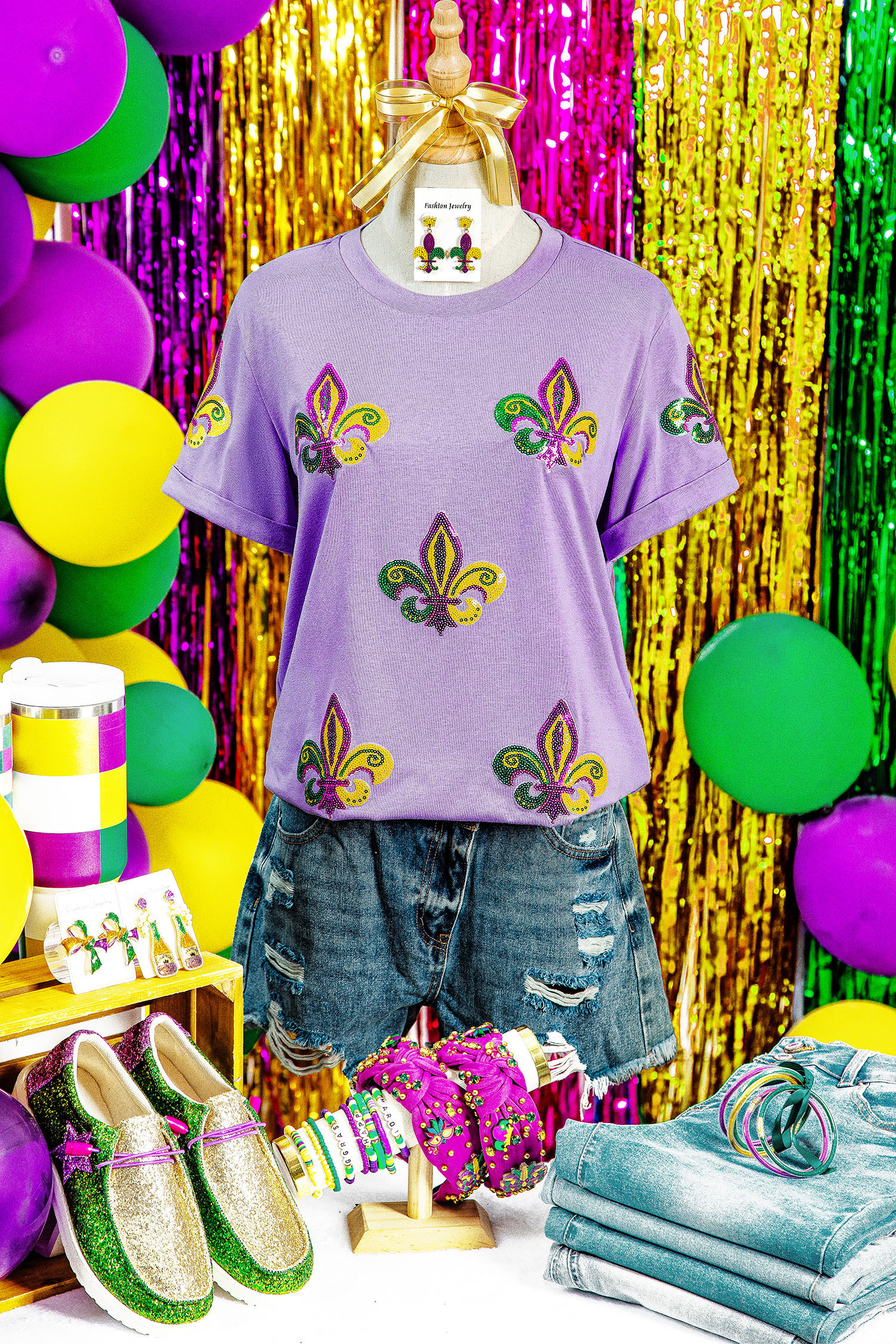 Wisteria Mardi Gras Sequined Pattern Holiday T Shirt - loveforevers