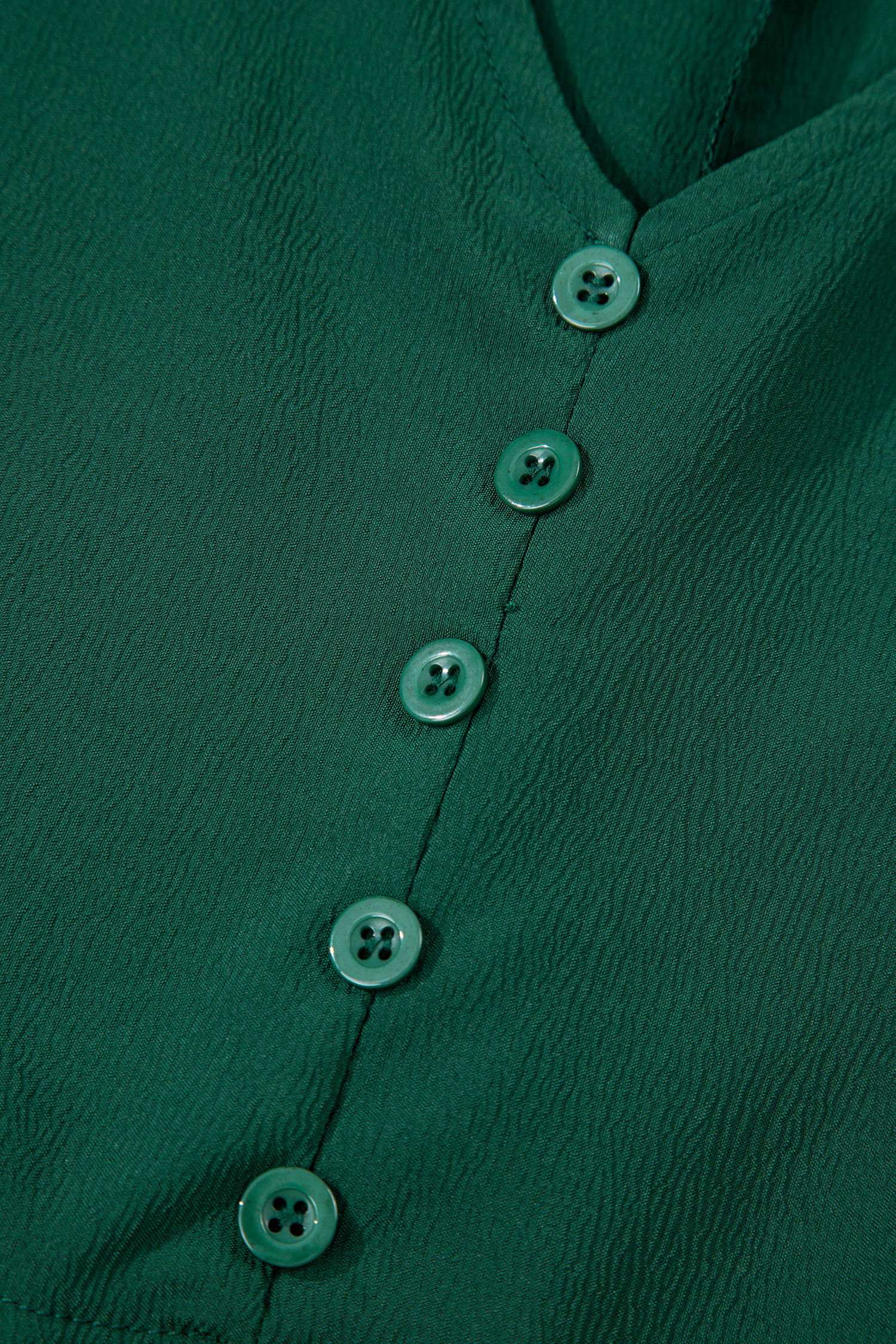 Blackish Green Solid Long Sleeve Button V Neck Tiered Maxi Dress - loveforevers