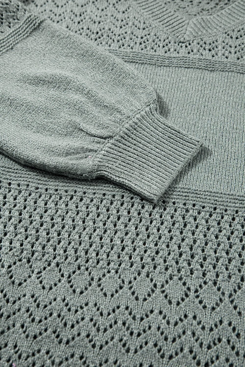 Sky Blue Eyelet Pattern Detail V Neck Drop Shoulder Sweater - loveforevers