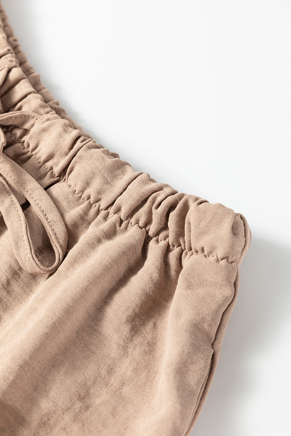 Pale Khaki Solid Color Keyhole Puffy Tank Drawstring Loose Pants 2pcs Outfit - loveforevers