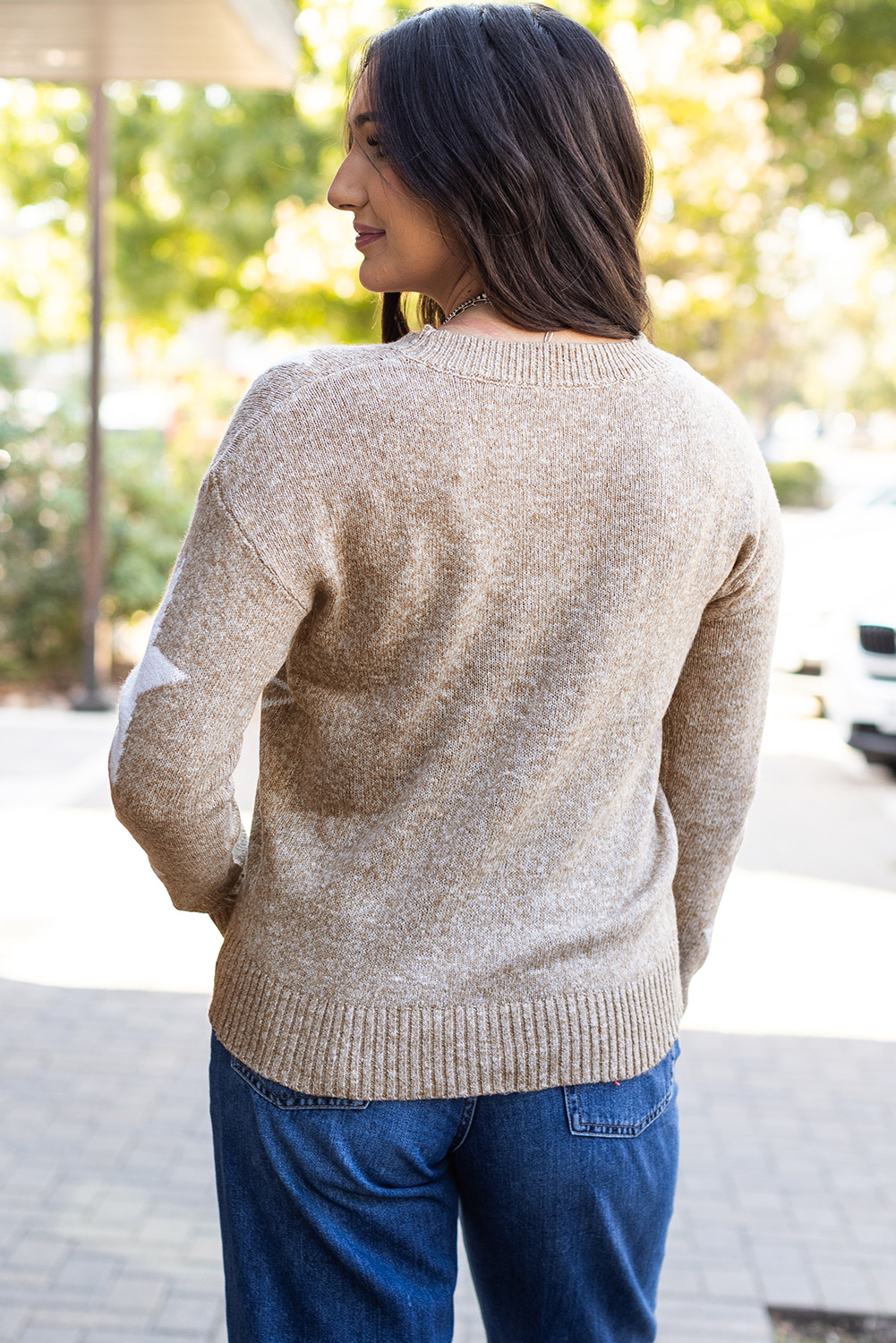 Khaki Star Pattern Drop Shoulder Sweater - loveforevers