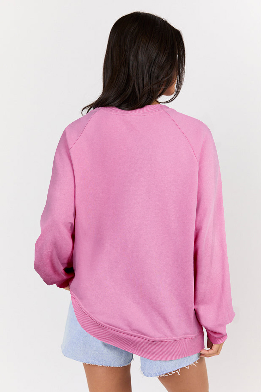 Bright Pink Lace Patched Raglan Sleeve Loose Fit Sweatshirt - loveforevers