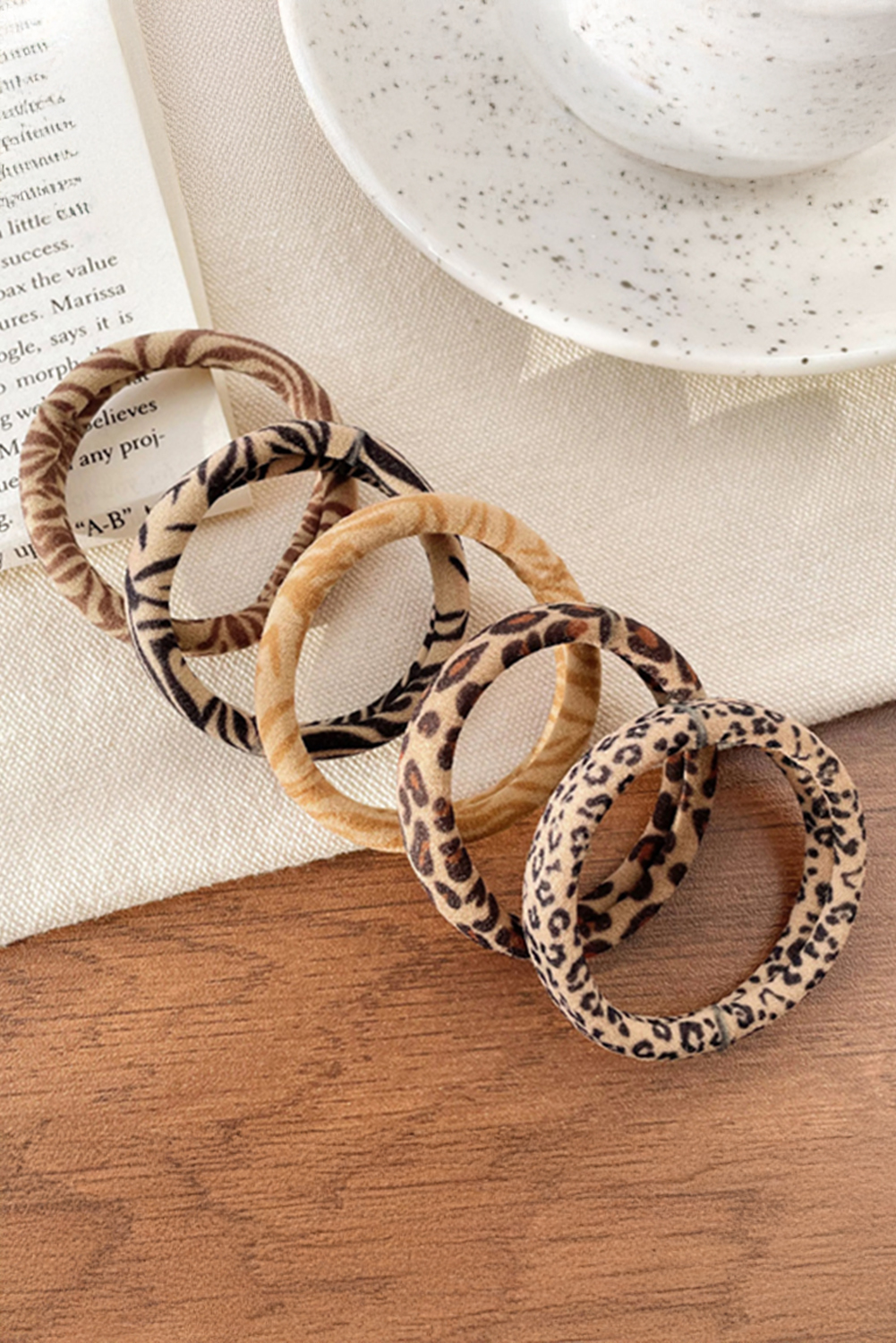 Light French Beige 5Pcs/Set Animal Pattern High Elastic Hair Tie - loveforevers