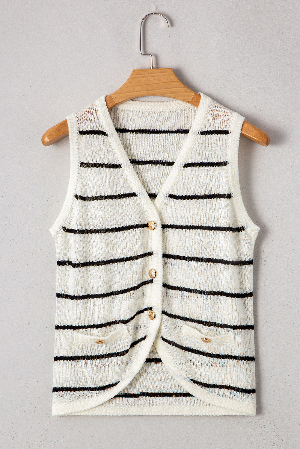 Black Stripe Buttoned V Neck Slim Fit Sweater Vest - loveforevers