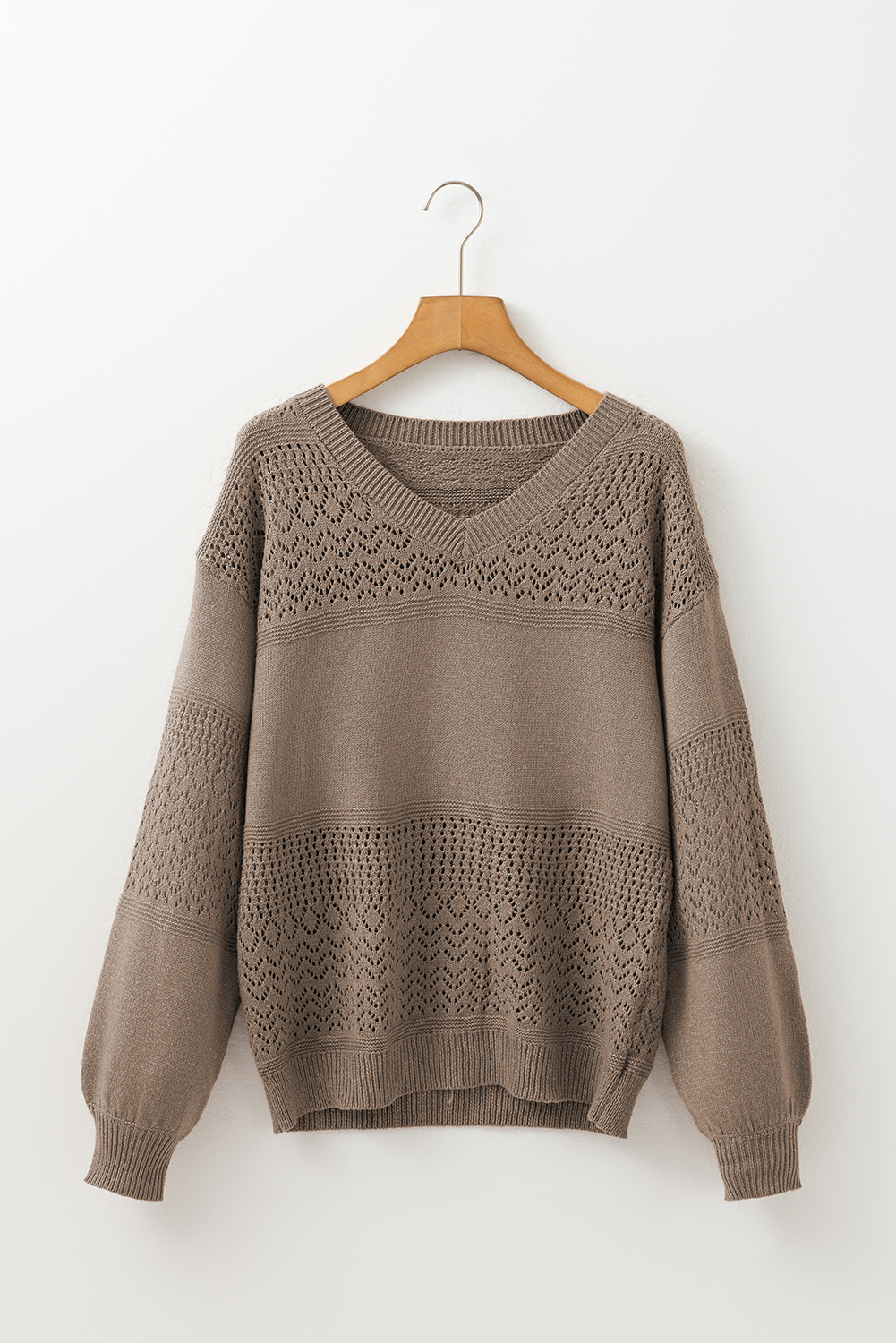 Sky Blue Eyelet Pattern Detail V Neck Drop Shoulder Sweater - loveforevers