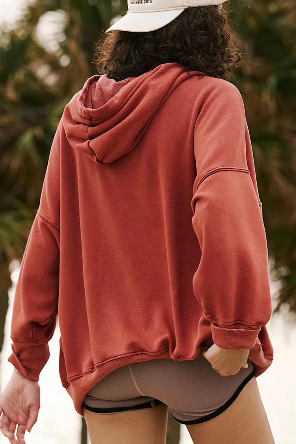 Red Clay Drop Shoulder Pocketed Baggy Drawstring Hoodie - loveforevers