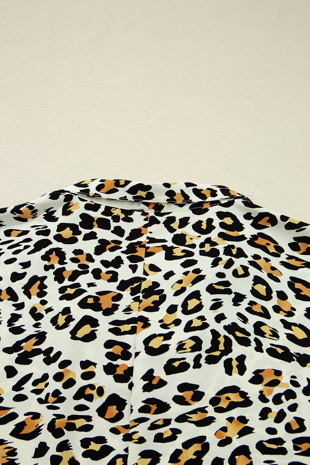 Khaki Leopard Print Contrast Striped V Neck Blouse - loveforevers