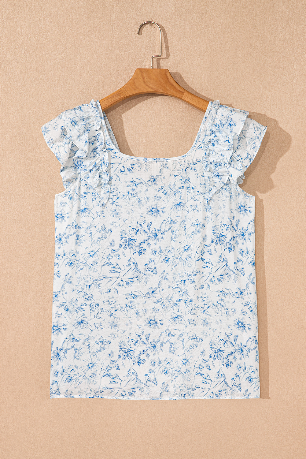 Beau Blue Textured Bow Knot Frilled Butterfly Sleeve Blouse - loveforevers