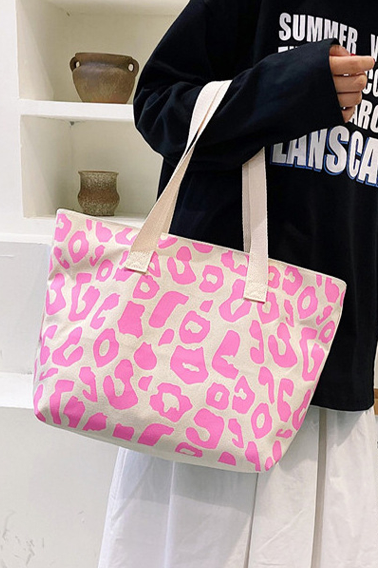Black Leopard Print Canvas Tote Bag - loveforevers