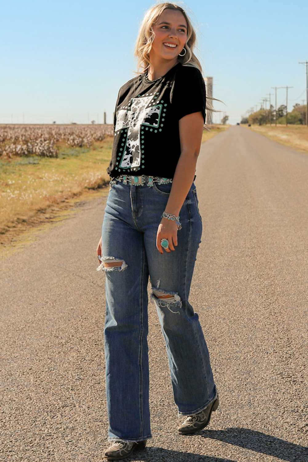 Black Animal Print Cross Graphic Tee - loveforevers
