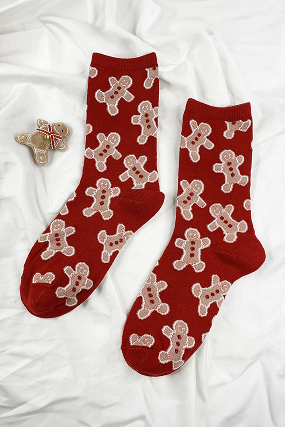 Fiery Red Christmas Gingerbread Man Cozy Crew Socks - loveforevers