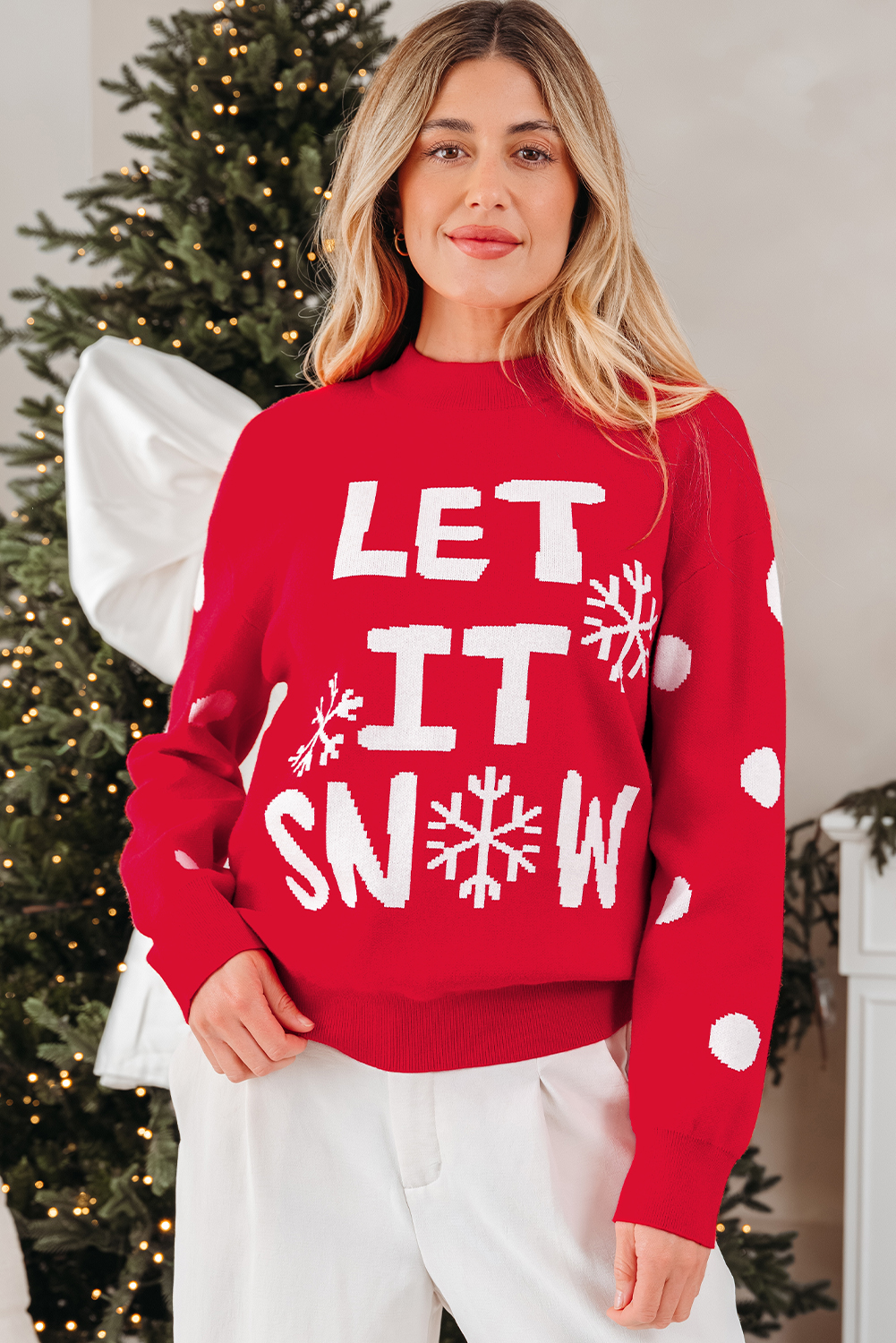 Red Dahlia LET IT SNOW Graphic Christmas Holiday Loose Sweater - loveforevers