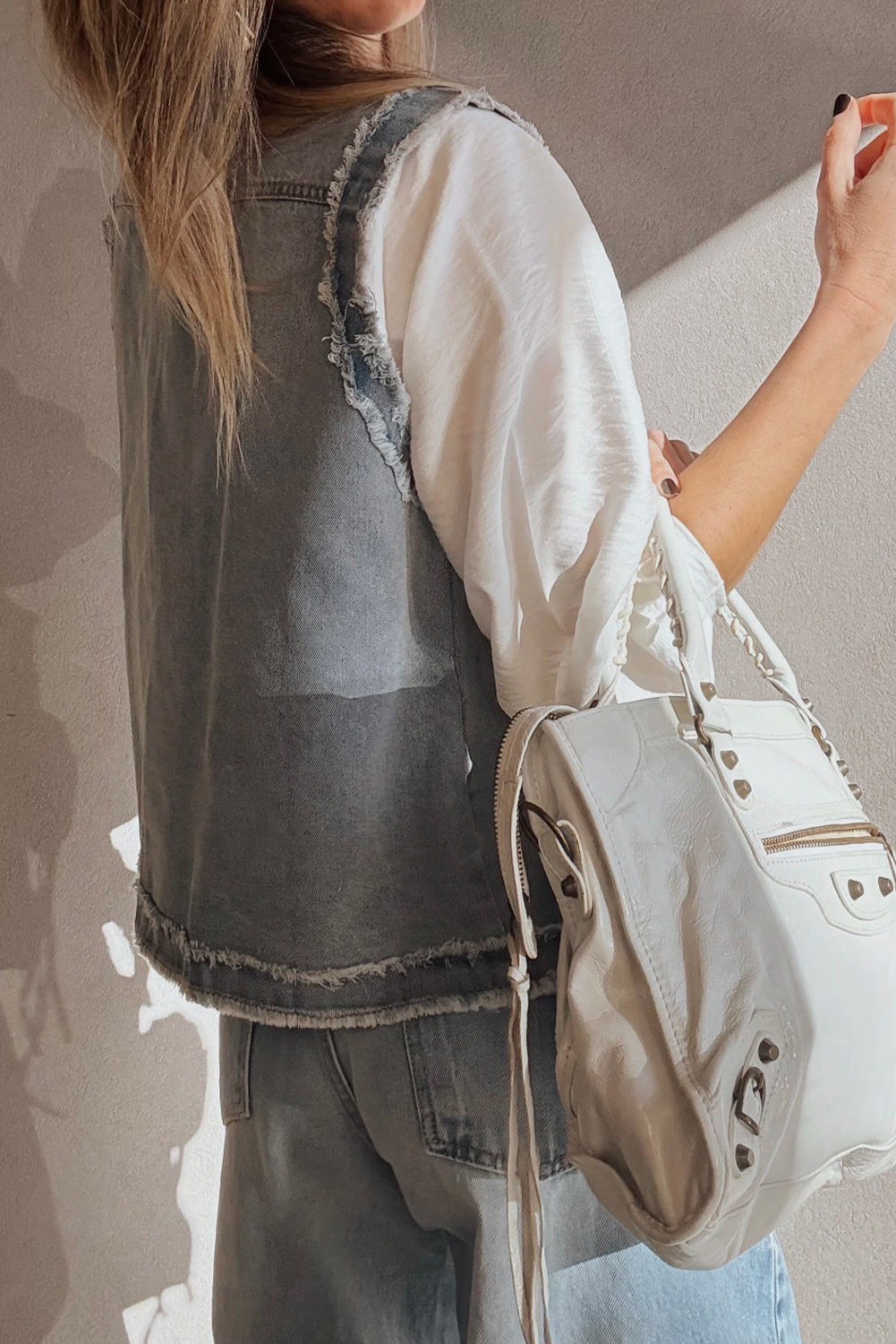 Beau Blue Frayed Edge Flap Pockets Denim Vest Jacket - loveforevers
