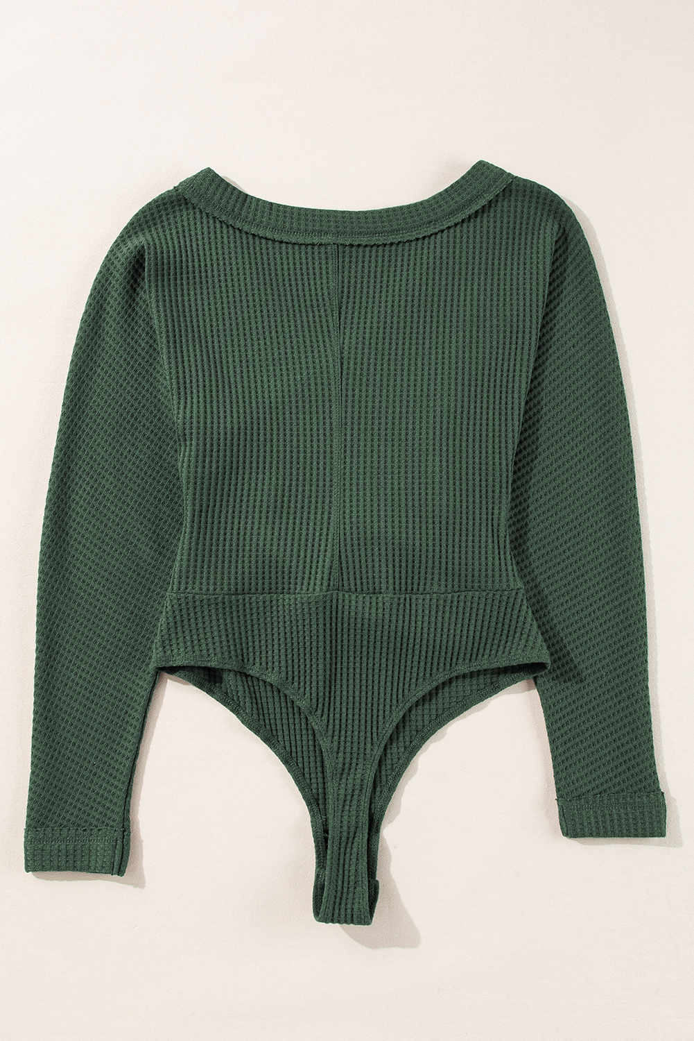 Blackish Green Waffle Knit Slim Fit Wrap V Neck Bodysuit - loveforevers