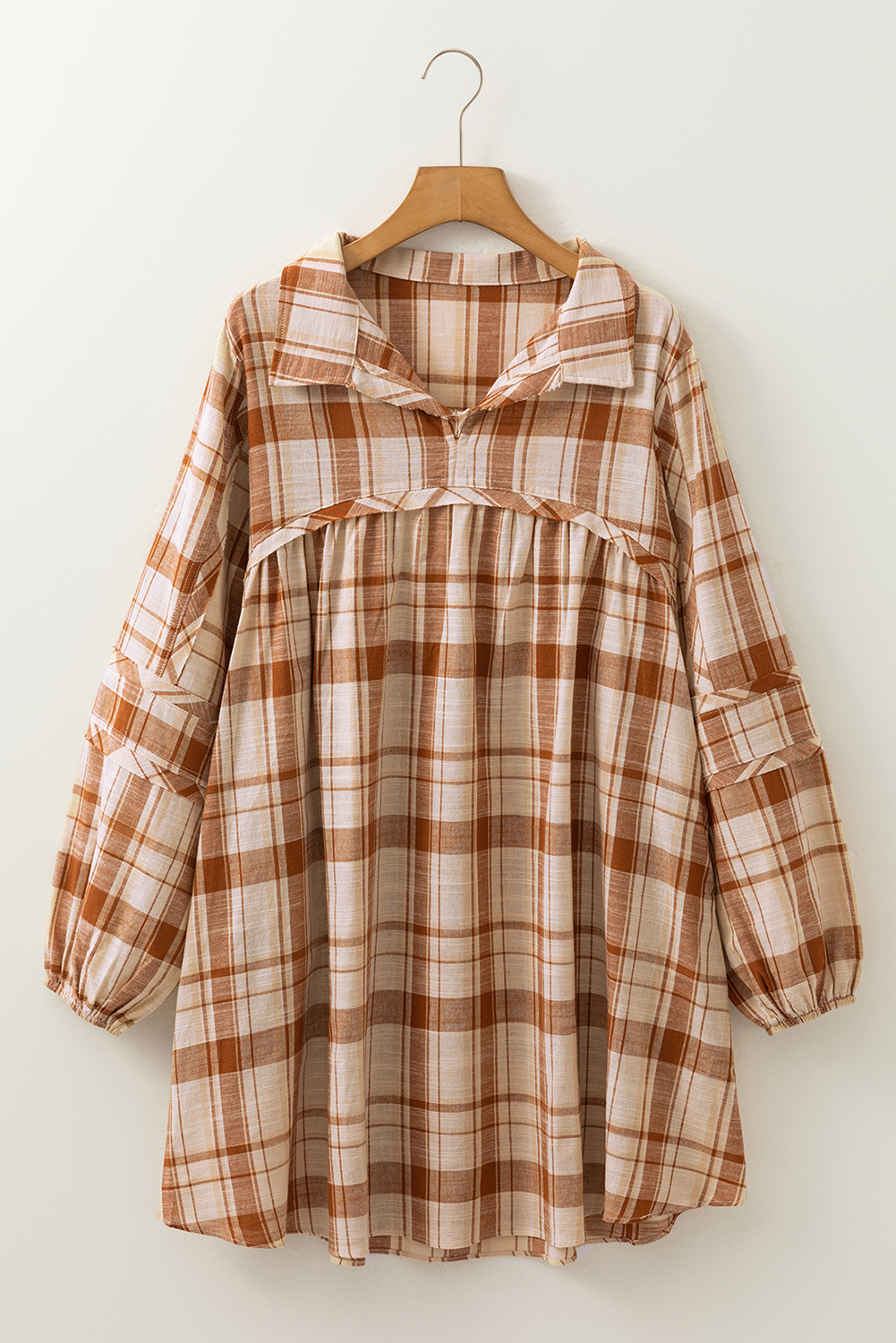 Brown Plaid Print Side Pockets Frilled Babydoll Mini Dress - loveforevers