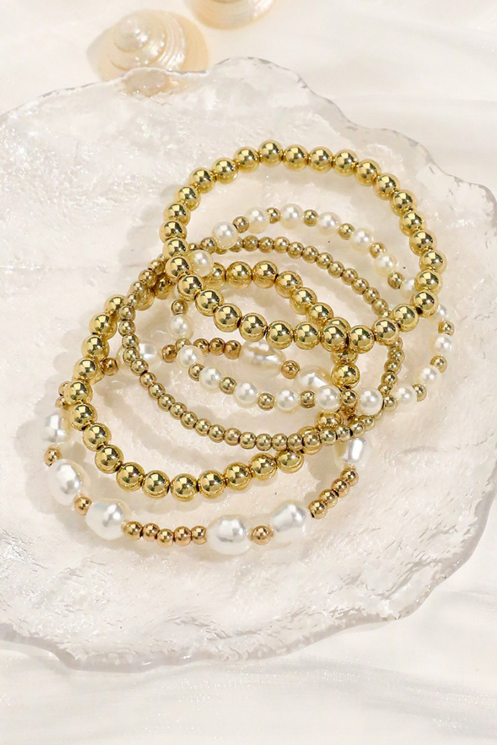 Gold Plated Alloy Pearl Mix Beading Multilayer Bracelet - loveforevers