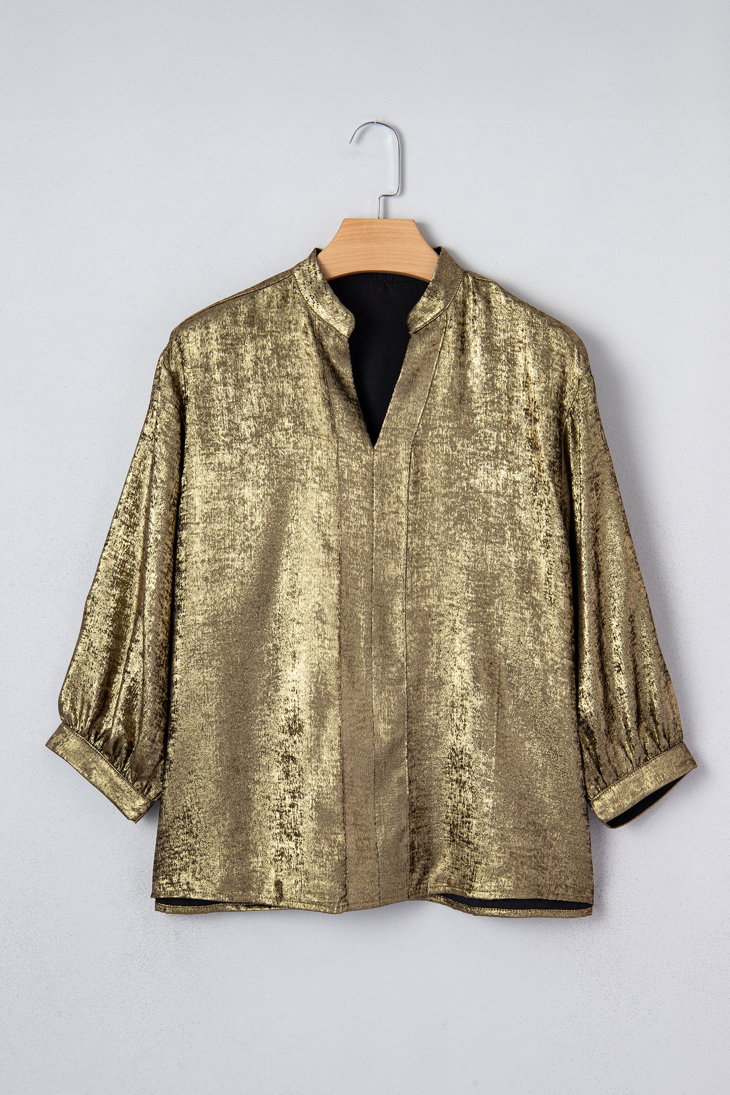 Apricot Metallic Round Neck Smocked Long Sleeve Blouse - loveforevers